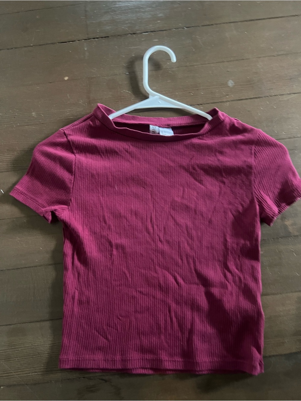 H&M Ribbed Short Sleeve Tee - Berry